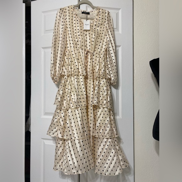 NWT O.P.T. Polka Dot Tiered midi Dress size S - Picture 1 of 10